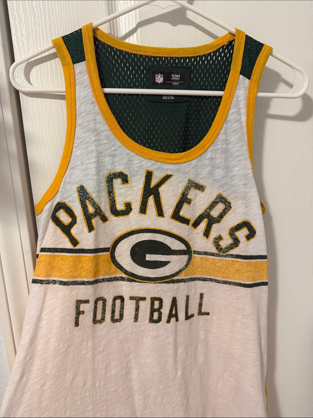 Team Apparel White Packers Football Tank with Gold Trim